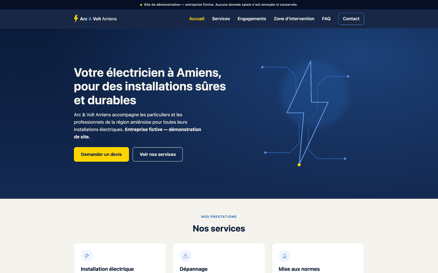 Aperçu du site de démonstration électricien-amiens-test.pages.dev, projet fictif